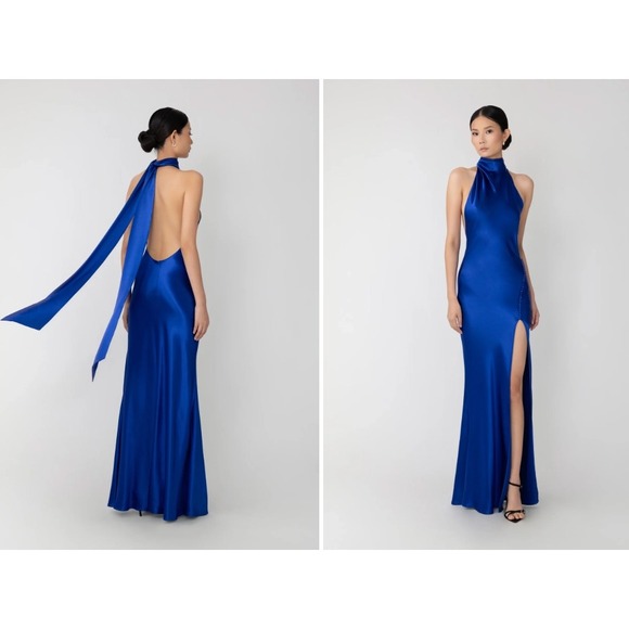 SAU LEE Penelope Gown Royal Blue Halter Neck Backless Maxi Dress Size US 4 NWT
